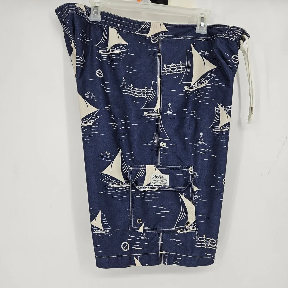 Polo Ralph Lauren Board Shorts‎ Mens Large Blue Sails AOP Summer Liner Beach